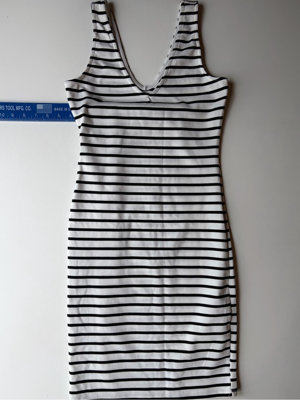 iris Black and White Striped V-Neck Midi Dress